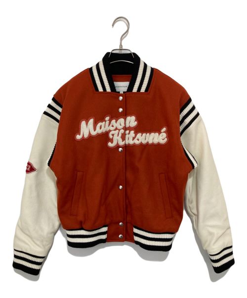 maison kitsune（メゾンキツネ）maison kitsune (メゾンキツネ) レザー切替スタジャン レッド サイズ:L（レディースサイズ）の古着・服飾アイテム