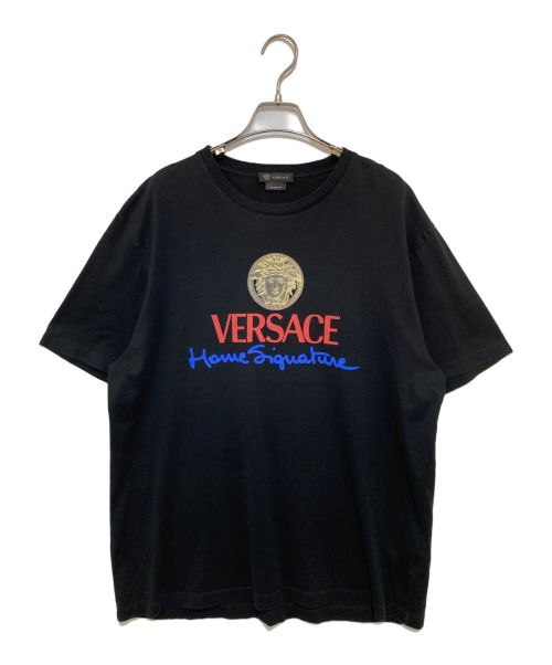 VERSACE（ヴェルサーチ）VERSACE (ヴェルサーチ) HOME SIGNATURE LOGO Tシャツ ブラック サイズ:XLの古着・服飾アイテム