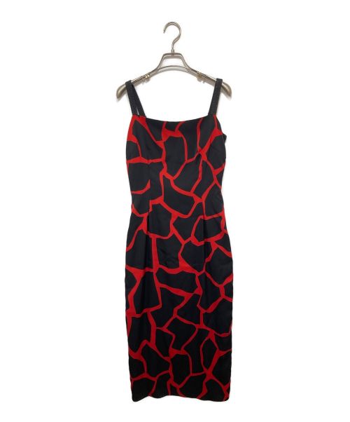 DOLCE & GABBANA（ドルチェ＆ガッバーナ）DOLCE & GABBANA (ドルチェ＆ガッバーナ) GIRAFFE PRINT SILK MIDI DRESS ブラック×レッド サイズ:42の古着・服飾アイテム