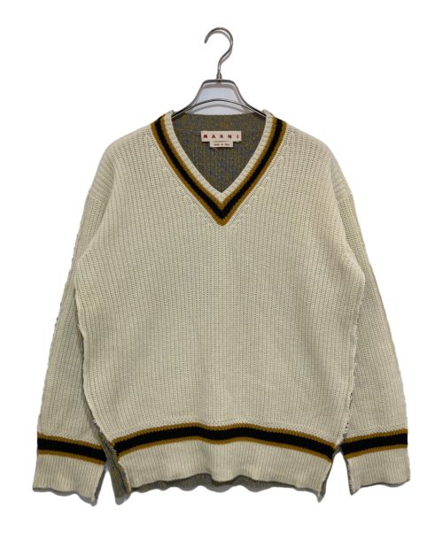 MARNI（マルニ）MARNI (マルニ) 切替 Vネック ニット セーター ベージュ サイズ:46の古着・服飾アイテム