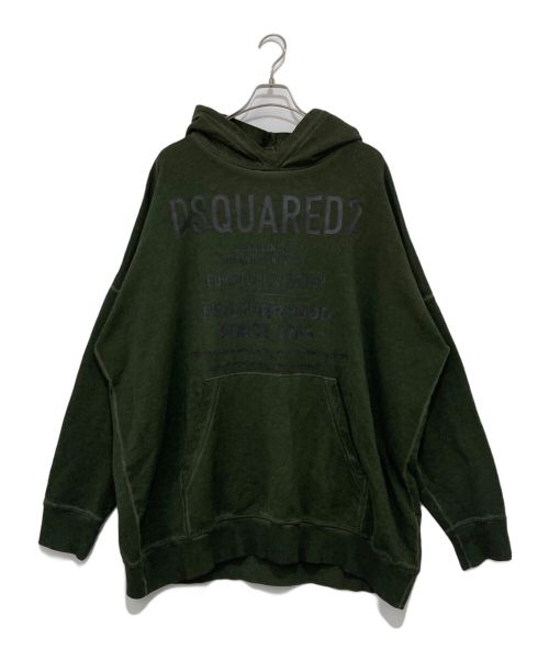 DSQUARED2（ディースクエアード）DSQUARED2 (ディースクエアード) ロゴプリントプルオーバーパーカー カーキ サイズ:Lの古着・服飾アイテム