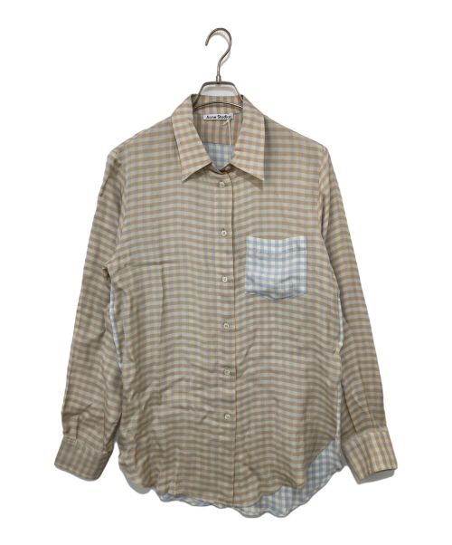 Acne studios（アクネ ストゥディオス）ACNE STUDIOS (アクネ ストゥディオス) レーヨンチェックシャツ/CHECK LONG SLEEVE SHIRT ベージュ サイズ:34 未使用品の古着・服飾アイテム