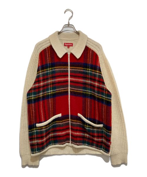 SUPREME（シュプリーム）SUPREME (シュプリーム) Plaid Front Zip Sweater レッド×ベージュ サイズ:XLの古着・服飾アイテム