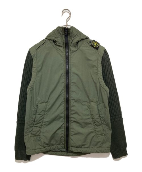 STONE ISLAND（ストーンアイランド）STONE ISLAND (ストーンアイランド) 2WAY PLIMALOFT ナイロン ニットブルゾン グリーン サイズ:Lの古着・服飾アイテム