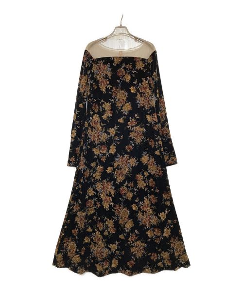 Ameri（アメリ）Ameri (アメリ) FLOWER PRINT VELOUR DRESS ブラック サイズ:Mの古着・服飾アイテム