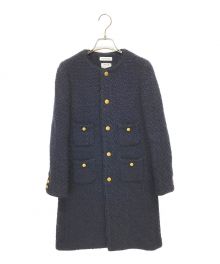 MADISON BLUE（マディソンブルー）の古着「TWEED NOCOLLAR LONG JACKET」｜ネイビー