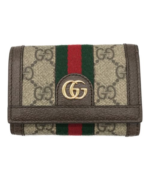 GUCCI（グッチ）GUCCI (グッチ) 三つ折りウォレット オフィディア グレー×ブラウン サイズ:-の古着・服飾アイテム