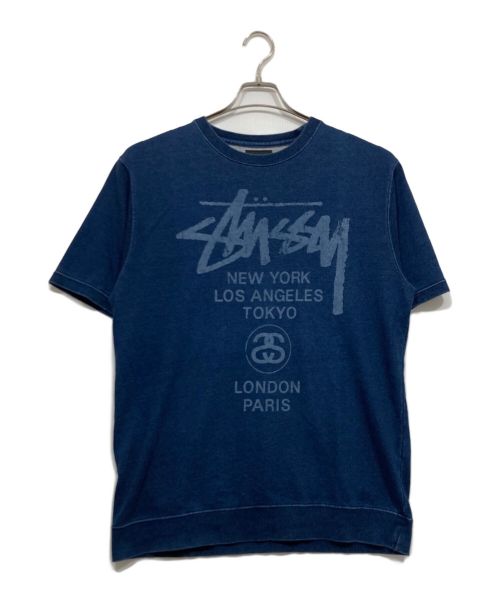 stussy（ステューシー）stussy (ステューシー) ロゴインディゴ半袖スウェット インディゴ サイズ:Lの古着・服飾アイテム