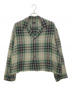 LAD MUSICIANラッドミュージシャン）の古着「Open Collar Check Shirt」｜グレー×ベージュ