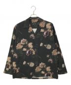 LAD MUSICIANラッドミュージシャン）の古着「COTTON VIYELLA PAINT FLOWER OPEN COLLAR SHIRT」｜ブラック