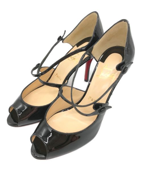 Christian Louboutin（クリスチャン・ルブタン）Christian Louboutin (クリスチャン・ルブタン) クロスストラップエナメルパンプス ブラック サイズ:37の古着・服飾アイテム