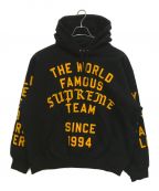 SUPREMEシュプリーム）の古着「Team Flocked Hooded Sweatshirt」｜ブラック