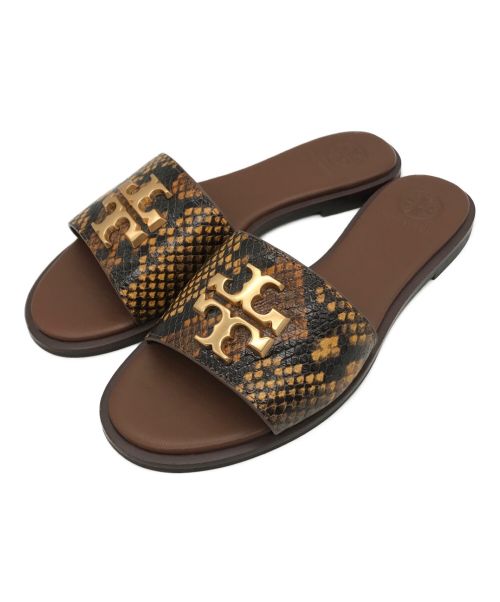 TORY BURCH（トリーバーチ）TORY BURCH (トリーバーチ) ミュール ロゴ サンダル ゴールド×ブラウン サイズ:6の古着・服飾アイテム