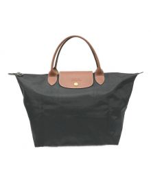 LONGCHAMP（ロングチャンプ）の古着「ル プリアージュ  オリジナル M トップハンドルバッグ」｜ブラウン×ブラック