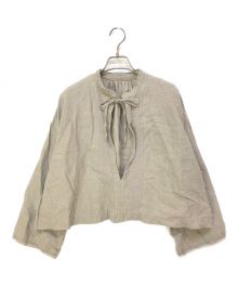 nest Robe（ネストローブ）の古着「ブラックリネン×レース ショートチャーチスモック」｜ベージュ