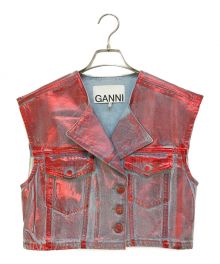 GANNI（ガニー）の古着「クロップドデニムベスト」｜レッド