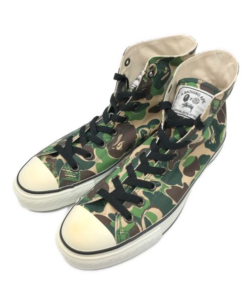 A BATHING APE（アベイシングエイプ）A BATHING APE (アベイシングエイプ) stussy (ステューシー) カモフラハイカットスニーカー グリーン サイズ:27.5の古着・服飾アイテム