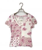 Christian Diorクリスチャン ディオール）の古着「トロッター 花柄 VネックTシャツ」｜パープル×ホワイト