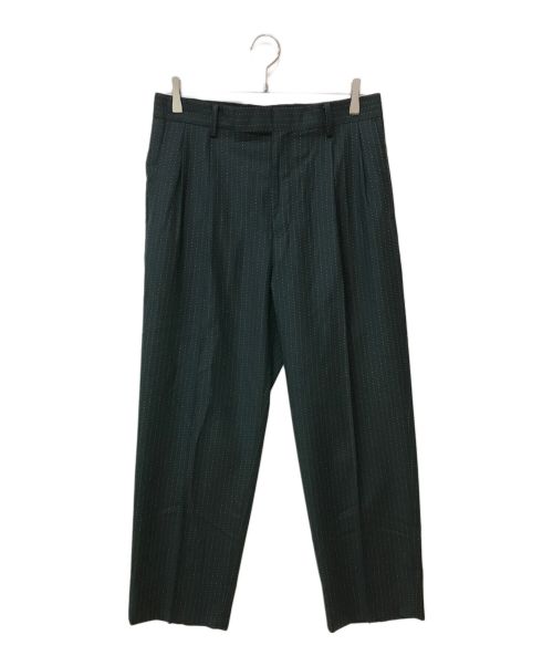 WACKO MARIA（ワコマリア）WACKO MARIA (ワコマリア) DORMEUIL (ドーメル) GLITTER STRIPED PLEATED TROUSERS TYPE 1 グリーン サイズ:Mの古着・服飾アイテム