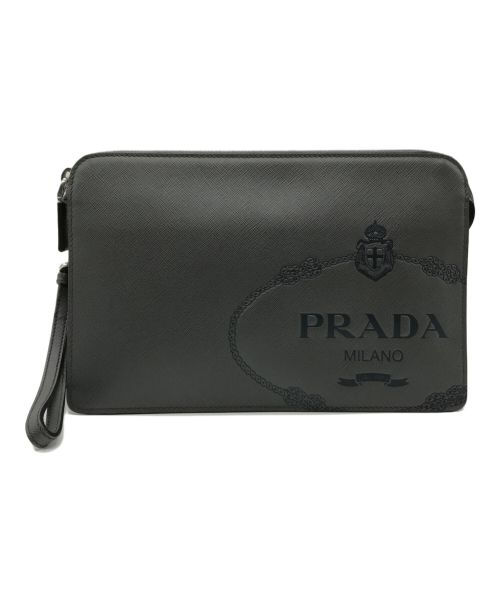 PRADA（プラダ）PRADA (プラダ) エンボスロゴ クラッチバッグ グレー サイズ:-の古着・服飾アイテム