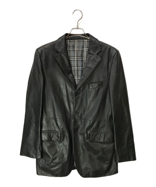 BURBERRY BLACK LABEL（バーバリーブラックレーベル）BURBERRY BLACK LABEL (バーバリーブラックレーベル) ノヴァチェックライニング ラムレザーテーラードジャケット ブラック サイズ:Lの古着・服飾アイテム