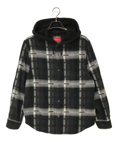 SUPREME（シュプリーム）SUPREME (シュプリーム) 18FW Hooded Jacquard Flannel Shirt ブラック×グレー サイズ:Mの古着・服飾アイテム