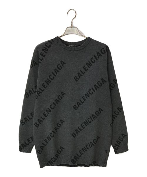 BALENCIAGA（バレンシアガ）BALENCIAGA (バレンシアガ) ALLOVER LOGO CREW NECK KNIT グレー サイズ:XSの古着・服飾アイテム