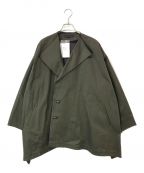 Y'sワイズ）の古着「DOUBLE FACED TWILL NO COLLAR SHORT COAT」｜カーキ