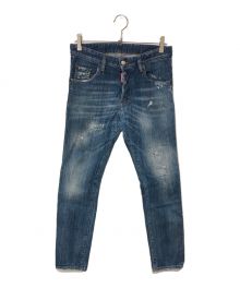 DSQUARED2（ディースクエアード）の古着「Skater Jean ダメージ加工 ロゴペイント デニムパンツ」｜インディゴ