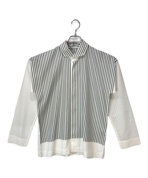 HOMME PLISSE ISSEY MIYAKE（オムプリッセ イッセイ ミヤケ）HOMME PLISSE ISSEY MIYAKE (オムプリッセ イッセイ ミヤケ) Switching Stripe Shirt ホワイト×グレー サイズ:2の古着・服飾アイテム