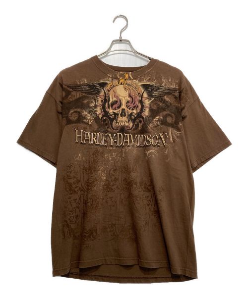 HARLEY-DAVIDSON（ハーレーダビッドソン）HARLEY-DAVIDSON (ハーレーダビッドソン) Hanes (ヘインズ) スカルTシャツ ブラウン サイズ:XLの古着・服飾アイテム