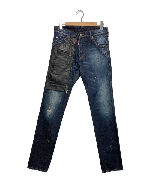 DSQUARED2（ディースクエアード）DSQUARED2 (ディースクエアード) COOL GUY JEAN/ダメージ加工レザーパッチデニムパンツ インディゴ サイズ:44の古着・服飾アイテム