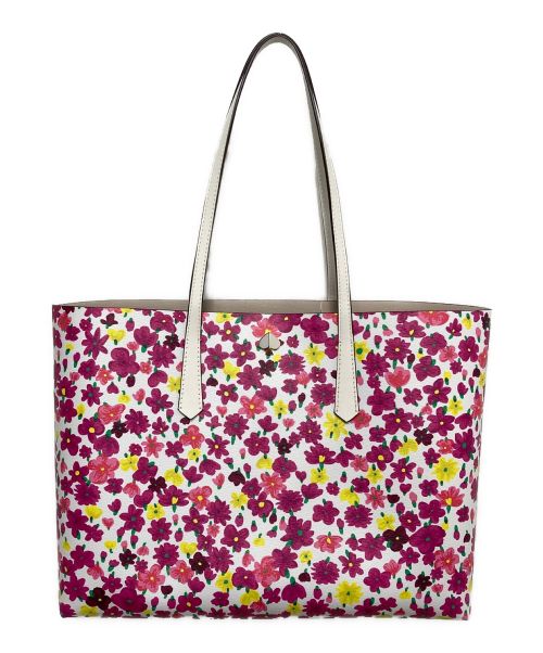 Kate Spade（ケイトスペード）Kate Spade (ケイトスペード) フラワーラージトート/トートバッグ ホワイト×ピンクの古着・服飾アイテム