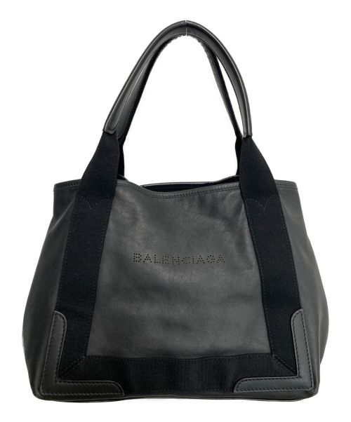 BALENCIAGA（バレンシアガ）BALENCIAGA (バレンシアガ) ネイビーカバスS/パンチングロゴレザーハンドバッグ ネイビーの古着・服飾アイテム