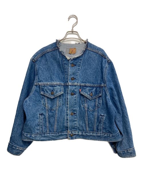 JS.WORKS（ジャーナルスタンダードワークス）JS.WORKS (ジャーナルスタンダードワークス) LEVI'S (リーバイス) ノーカラー リメイクデニムジャケット ネイビー サイズ:Fの古着・服飾アイテム