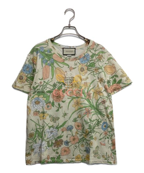 GUCCI（グッチ）GUCCI (グッチ) フローラル テニスロゴ Tシャツ マルチカラー サイズ:Sの古着・服飾アイテム