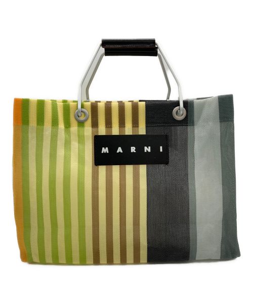 MARNI（マルニ）MARNI (マルニ) MARKET STRIPE BAG MINI/フラワーカフェストライプトートバッグ ブラック×ブラウンの古着・服飾アイテム