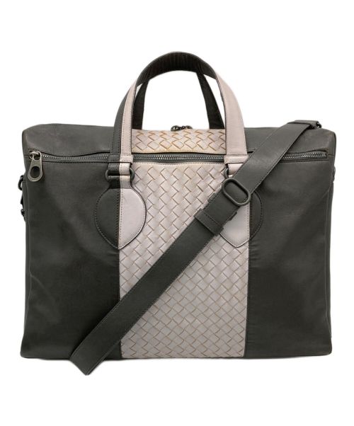 BOTTEGA VENETA（ボッテガベネタ）BOTTEGA VENETA (ボッテガベネタ) バイカラーイントレチャートショルダーバッグ チャコールグレー×ラベンダーの古着・服飾アイテム