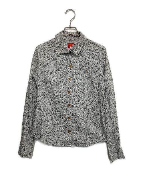 Vivienne Westwood RED LABEL（ヴィヴィアンウエストウッドレッドレーベル）Vivienne Westwood RED LABEL (ヴィヴィアンウエストウッドレッドレーベル) 柄 オーブロゴ ワイドカラーコットンブラウス ブラック×ホワイト サイズ:40の古着・服飾アイテム