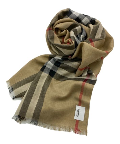 BURBERRY LONDON（バーバリーロンドン）BURBERRY LONDON (バーバリー ロンドン) GIANT CHECK GAUZE SCARF/ライトウェイト ウールシルク スカーフ ベージュ サイズ:220×70の古着・服飾アイテム