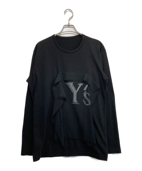 Y's（ワイズ）Y's (ワイズ) PLAIN STITCH x GEORGETTE Y's PATCH-WORKED LONG SLEEVES T ブラック サイズ:2の古着・服飾アイテム