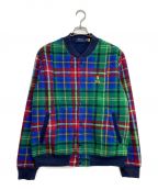 POLO RALPH LAURENポロ・ラルフローレン）の古着「PLAID PILE FLEECE BASEBALL JACKET/フリースジャケット」｜レッド×グリーン