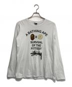 A BATHING APE×stussyアベイシングエイプ×ステューシー）の古着「コラボプリントカットソー」｜ホワイト