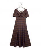 MISTREASSミストレアス）の古着「Multicolor Plaid Power Shoulder Dress」｜ブラウン