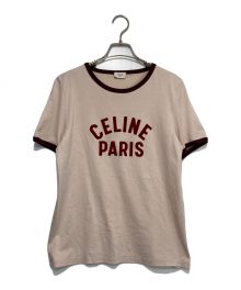 CELINE（セリーヌ）の古着「ロゴプリントリンガーTシャツ」｜ピンク