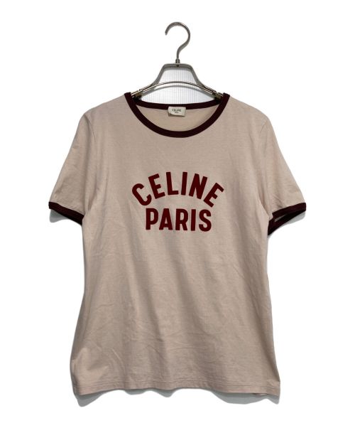 CELINE（セリーヌ）CELINE (セリーヌ) ロゴプリントリンガーTシャツ ピンク サイズ:Lの古着・服飾アイテム