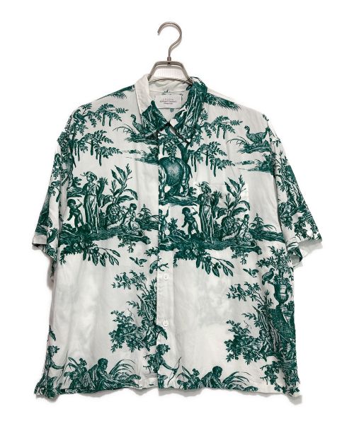 UNUSED（アンユーズド）UNUSED (アンユーズド) VA MUSEUM (ヴィクトリア・アンド・アルバートミュージアム) 4 continents print short sleeve shirt ホワイト×グリーン サイズ:2の古着・服飾アイテム