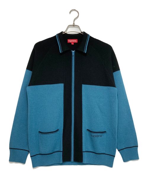 SUPREME（シュプリーム）SUPREME (シュプリーム) Color Blocked Zip Up Sweater ブラック×ブルー サイズ:Mの古着・服飾アイテム