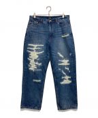 X-LARGEエクストララージ）の古着「CRASH DENIM PANTS」｜インディゴ