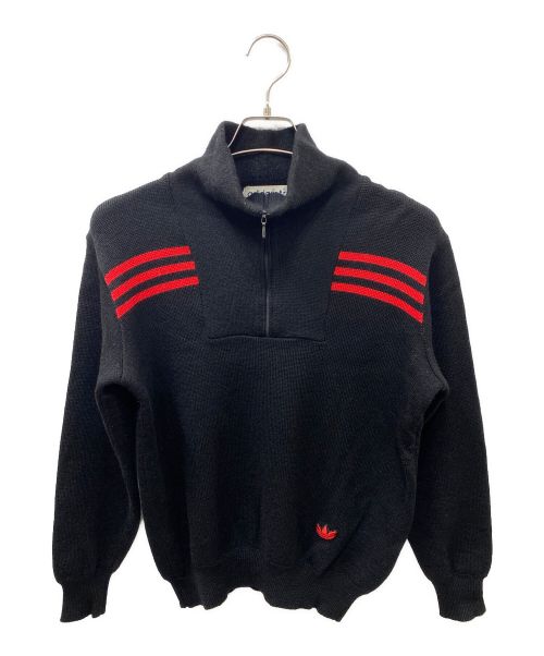 adidas（アディダス）adidas (アディダス) 80Ｓ’ハーフジップニット ブラック×レッド サイズ:SIZE Lの古着・服飾アイテム